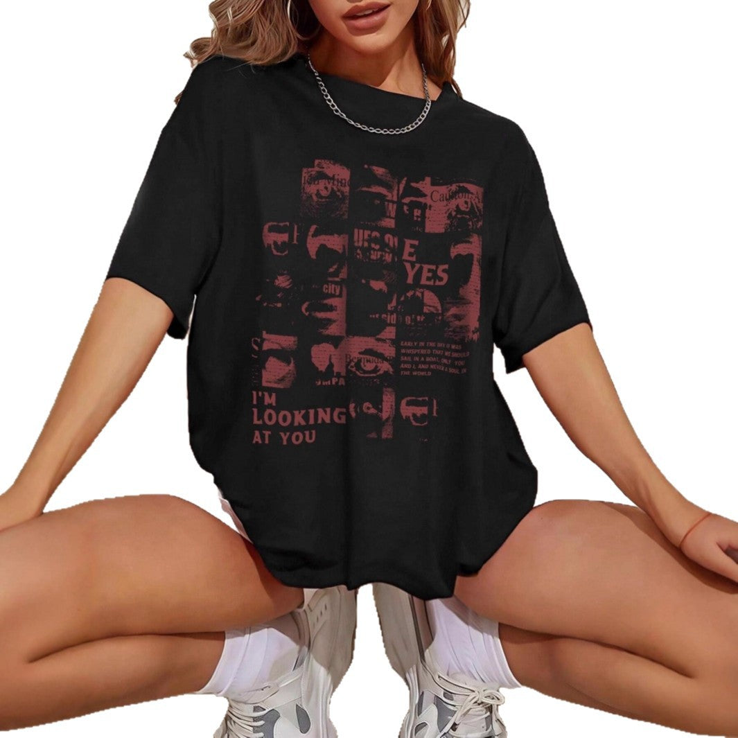 Dame Oversized T-skjorte med kreativt trykk og avslappet snitt Skjora
