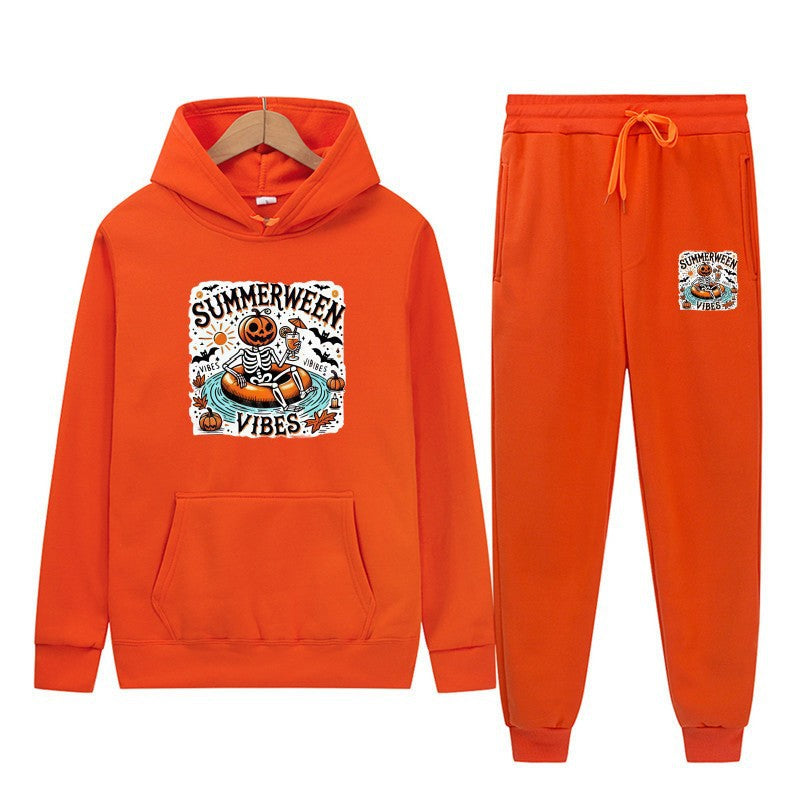 Damegenser og joggebukse sett med festlig Halloween-motiv Skjora