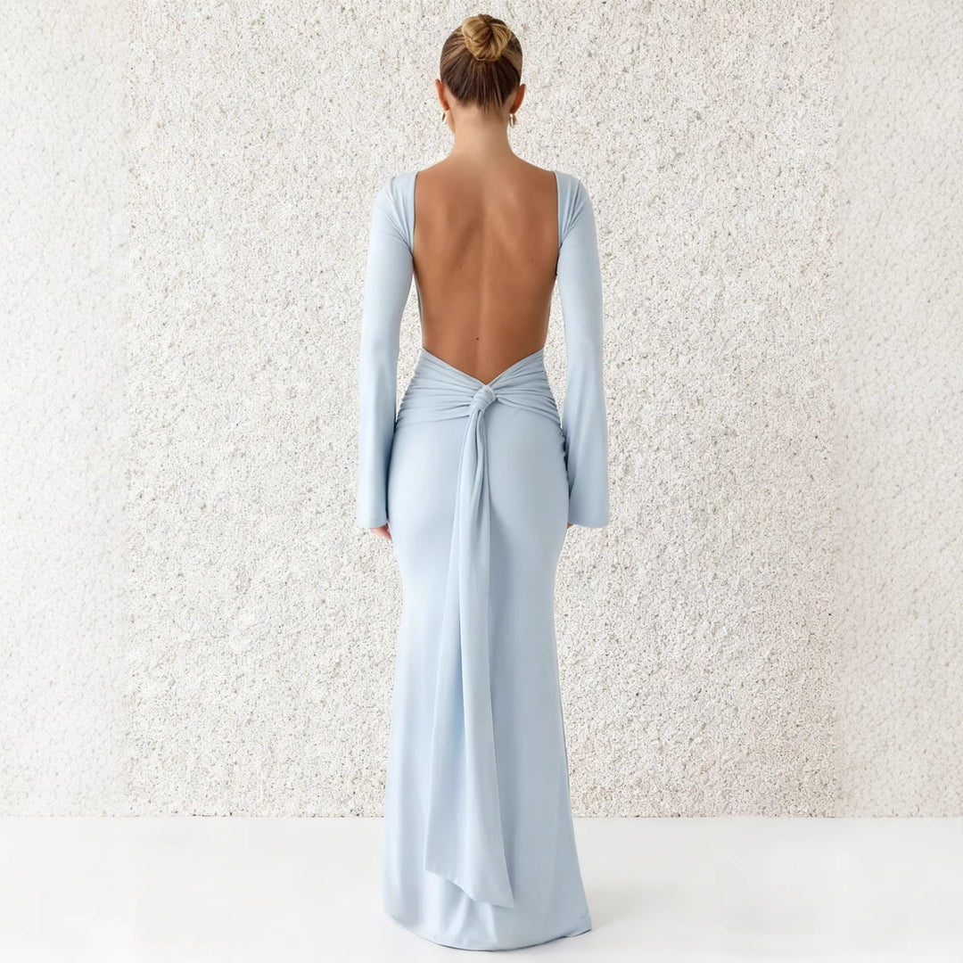 Damer Elegant Maxi Kjole med Langermet og Flytende Skjørt Skjora
