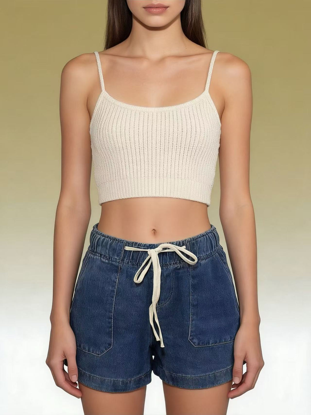 Dame Løse Denim-Shorts med elastisk liv Skjora