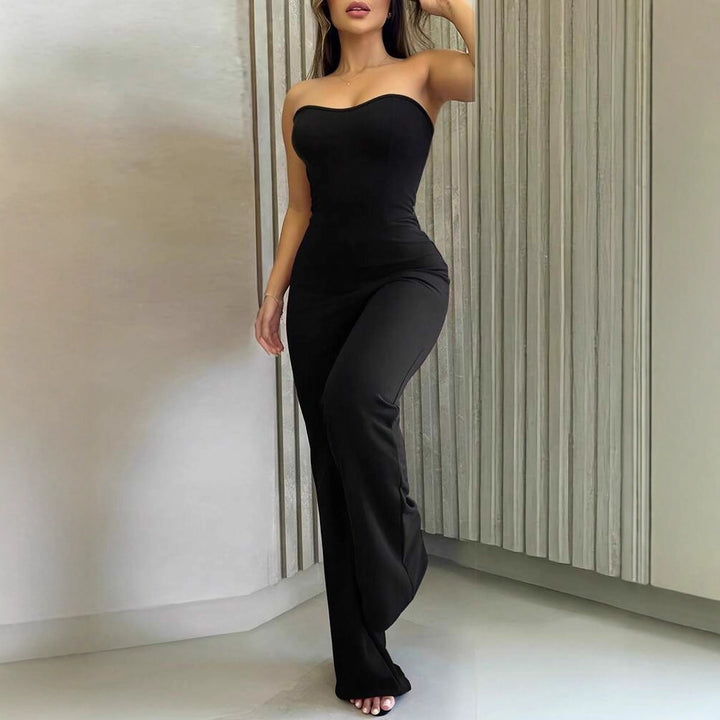 Damer figurvennlig jumpsuit med elegant bandeau-utrigning og vid bense