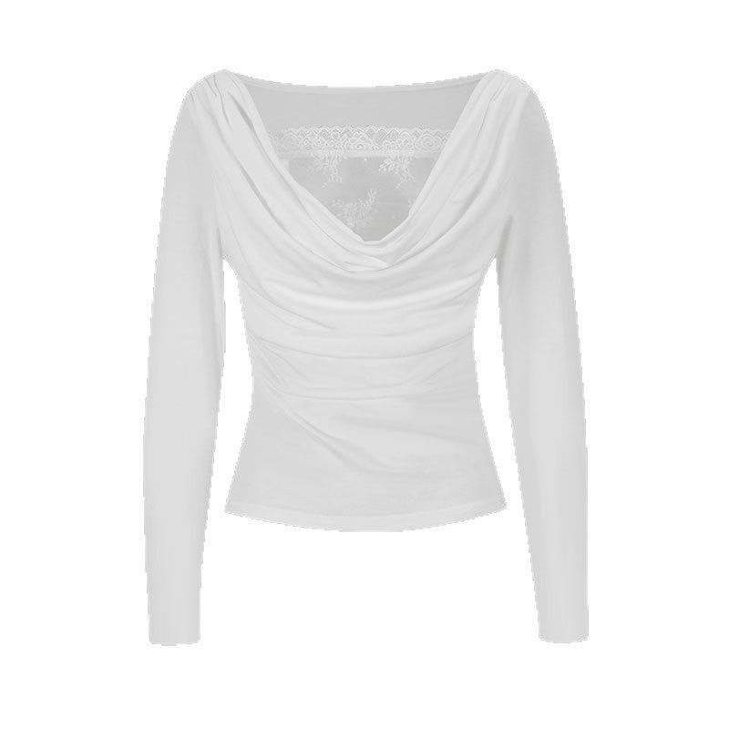 Dame langermet bluse med asymmetrisk utringning og elegant drapering Skjora