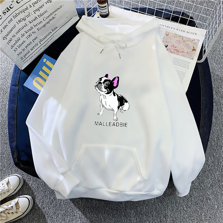 Dame hettegensere med kreativ fransk bulldogmotiv Skjora