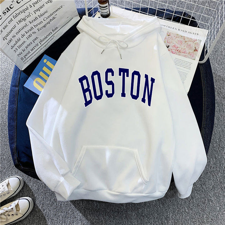 Dame hettegenser med klassisk Boston-print Skjora