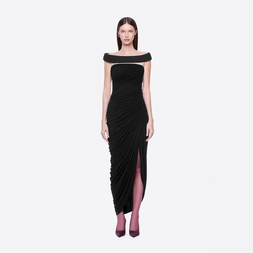 Damer Elegant Kveldsdrakt med Off-shoulder-design og raffinert Drapé Skjora