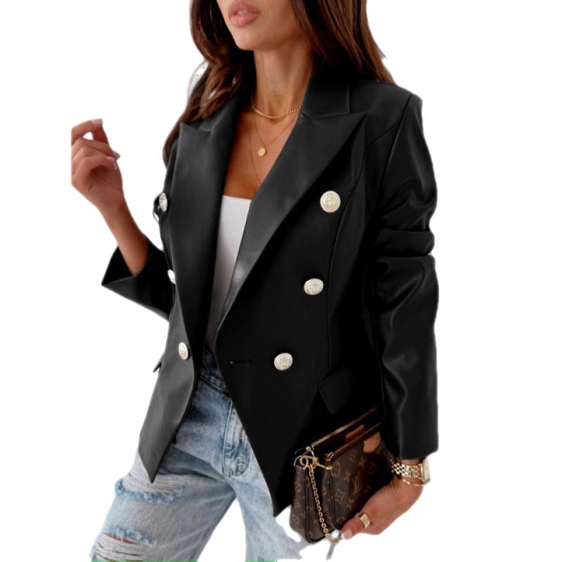 Damer Faux Lær Blazer Skjora