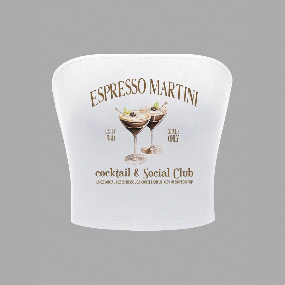 Dame Bandeau topp med Espresso Martini trykk og figurnær passform Skjora