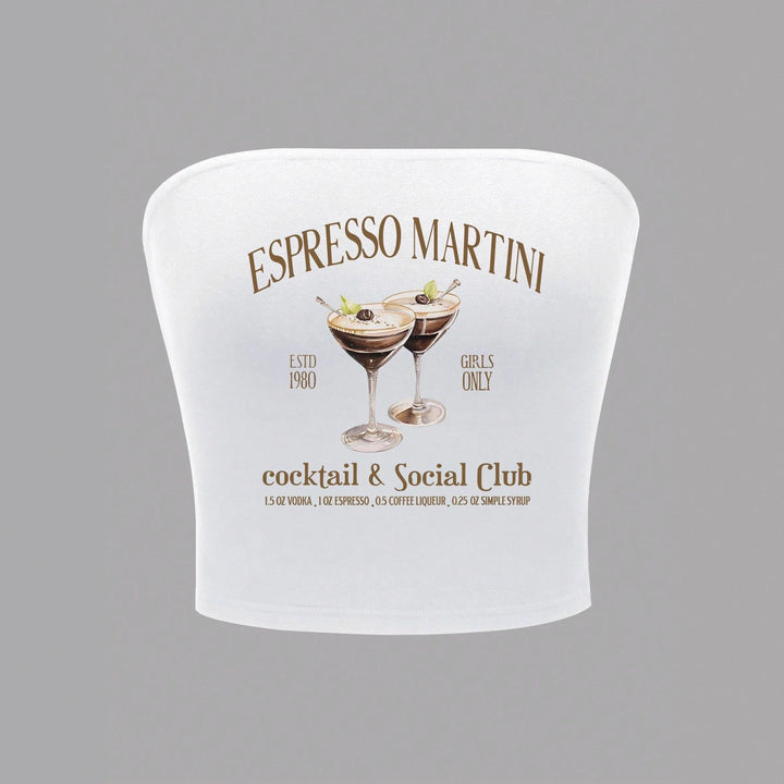 Dame Bandeau topp med Espresso Martini trykk og figurnær passform Skjora