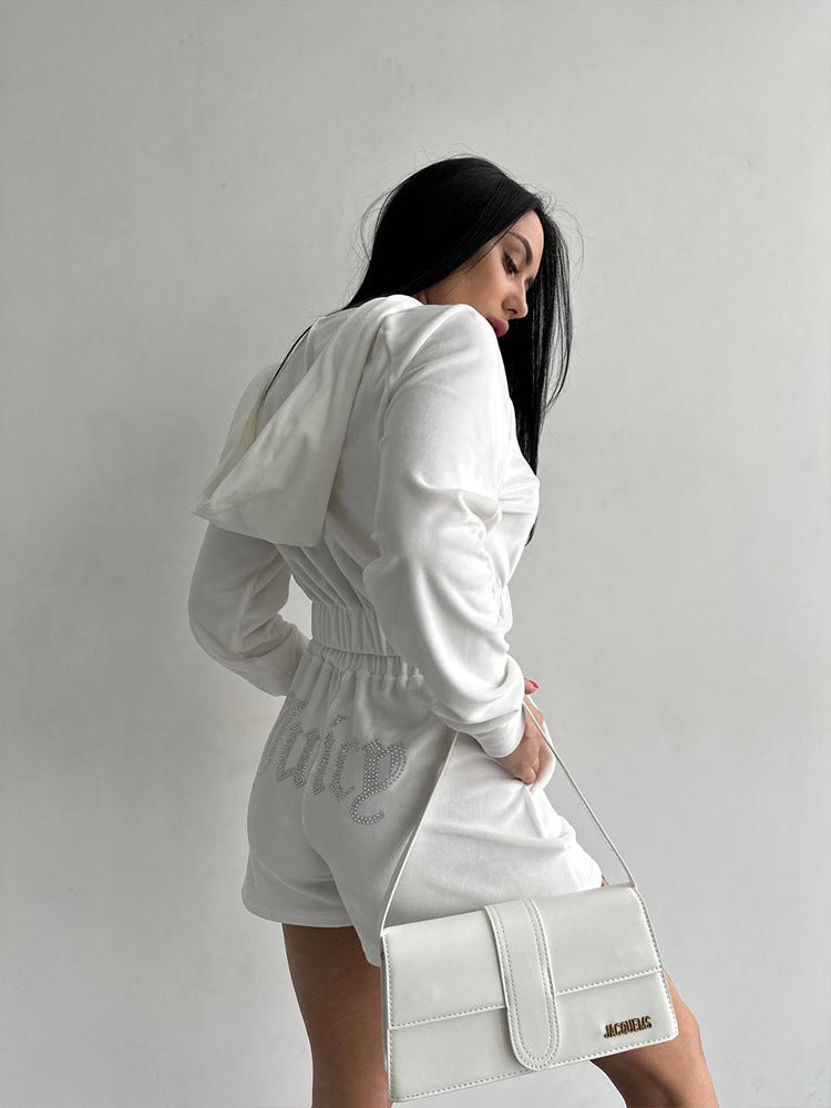 Dame Sporty Fleece Loungewear Sett med Kort Topp og Elastisk Liv Skjora