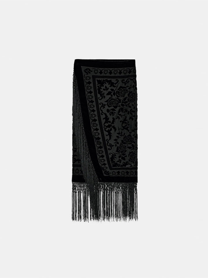 Damer elegant skulderveske med frynser og blomsterdesign Skjora