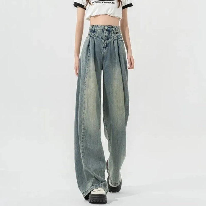 Kvinnes Høy Midje Løse Jeans med Piler