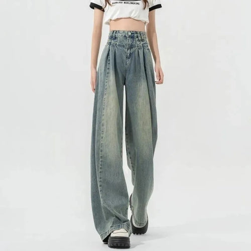 Kvinnes Høy Midje Løse Jeans med Piler