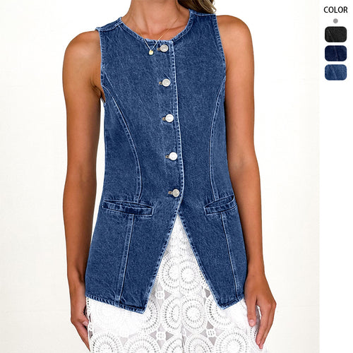 Kvinnes jeans vest i en moderne passform og praktiske lommer