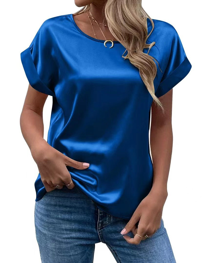 Dame Satin T-skjorte med elegante detaljer Skjora