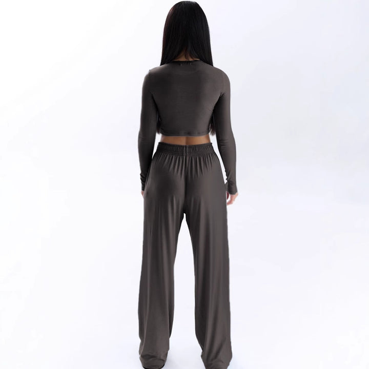 Damer Elegant To-blogs Set med cropped topp og vide bukser Skjora