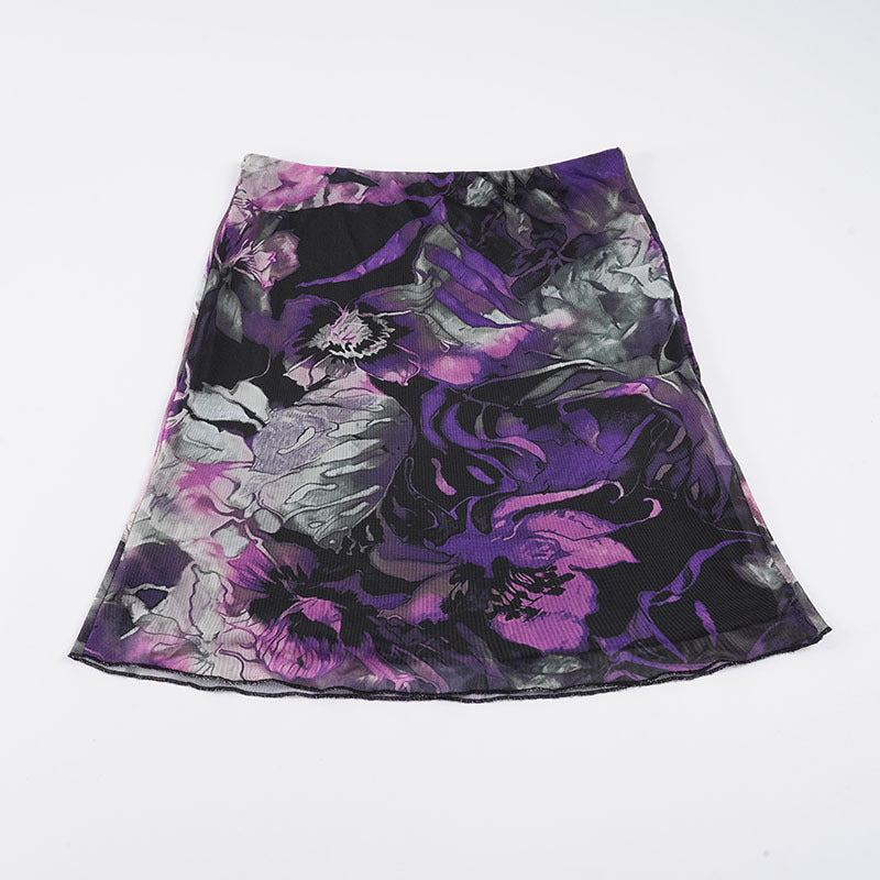 Dame midi skjørt med blomsterdesign og elastisk liv Skjora