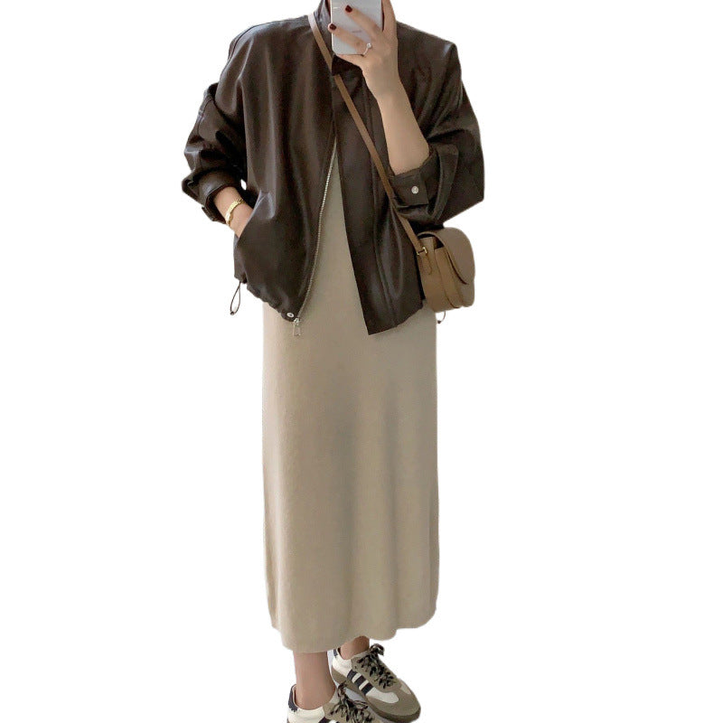Dame lærjakke med oversized snitt og moderne detaljer Skjora
