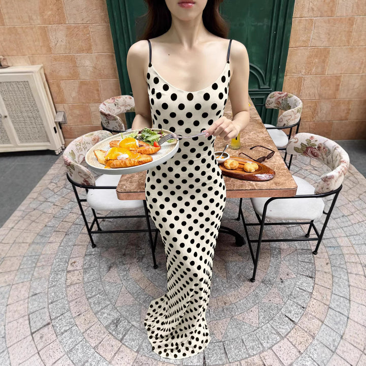 Damer Polka-Dots Maxikjole med spaghetti-stropper og elegant snitt Skjora