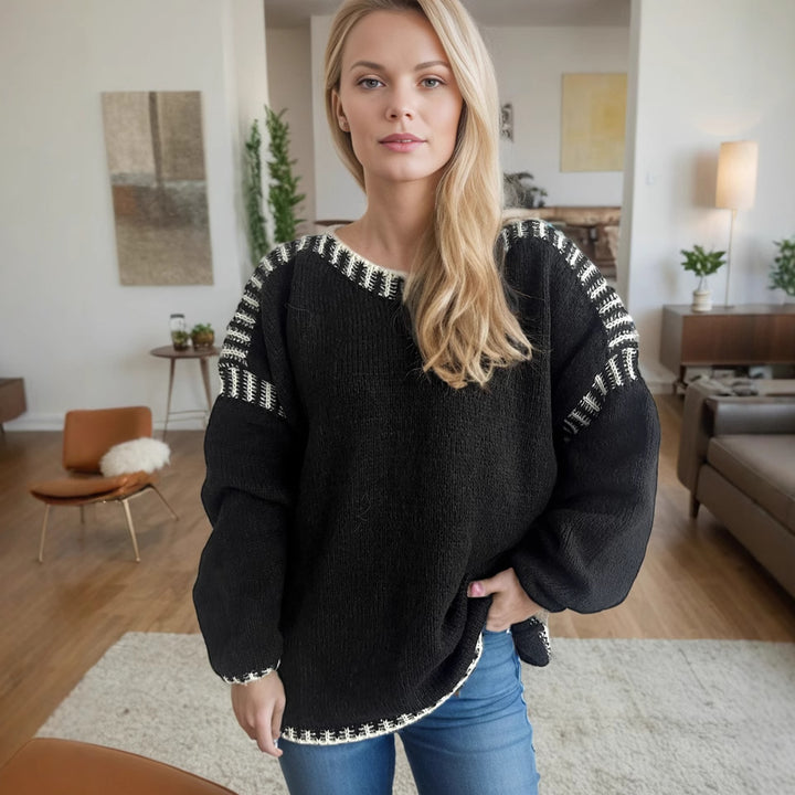 Kvinnes chunky strikkegenser med avslappet passform og stripete ermer Skjora