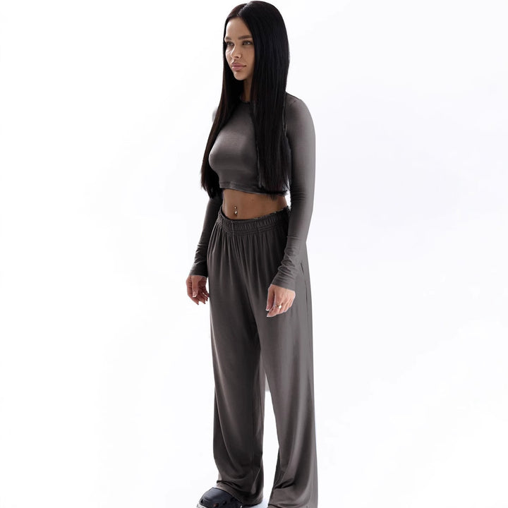 Damer Elegant To-blogs Set med cropped topp og vide bukser Skjora