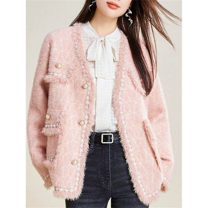 Kvinne Fluffy Cardigan med elegante knappdetaljer og dekorativ kant Skjora