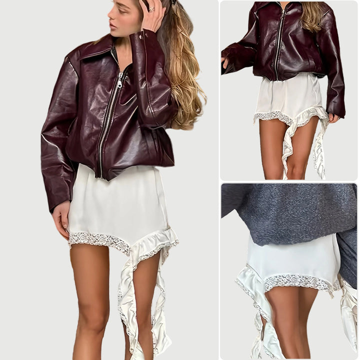 Kvinnelige chiffon shortser med elegant blondedetalj og flytende design