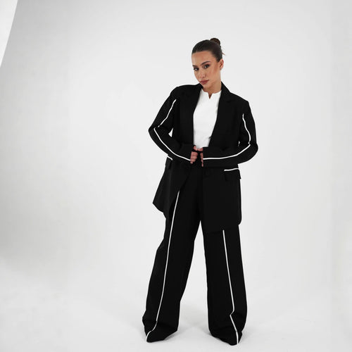 Dame elegant blazer drakt med moderne kontrastdetaljer Skjora