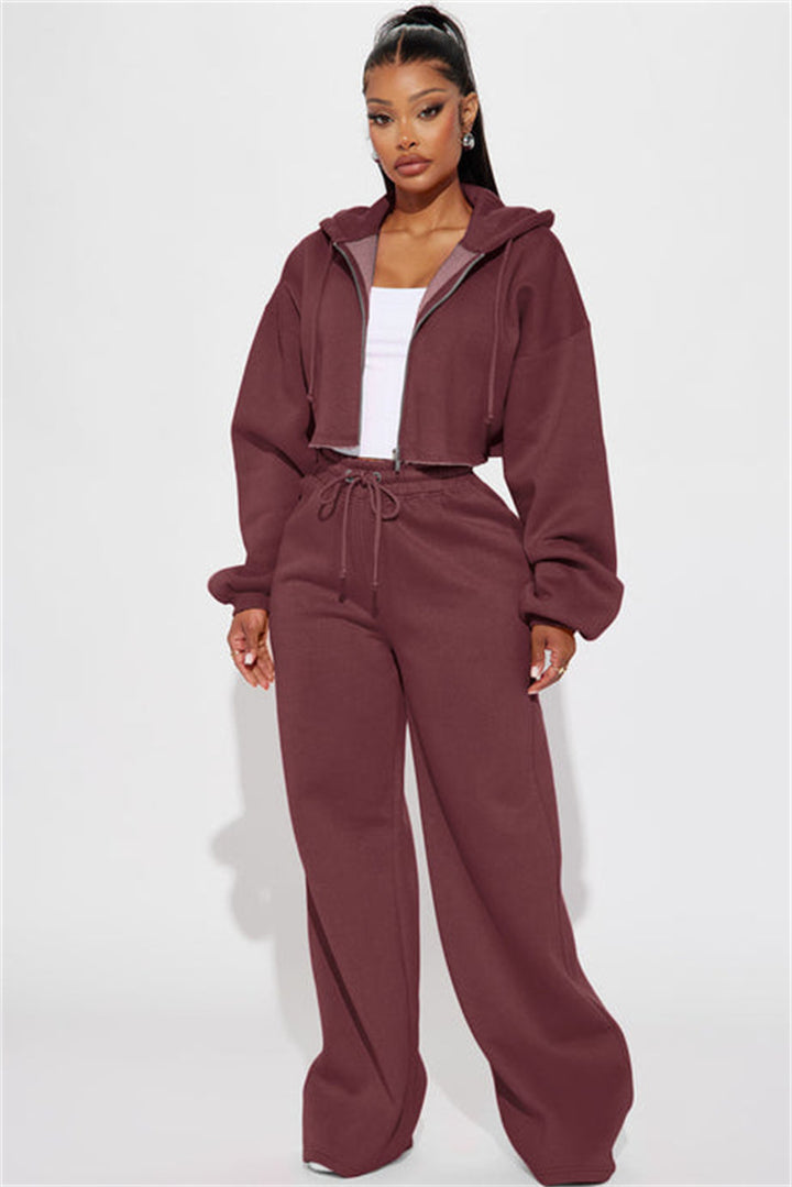 Dame casual cropped hettegenser og vide joggebukser sett Skjora