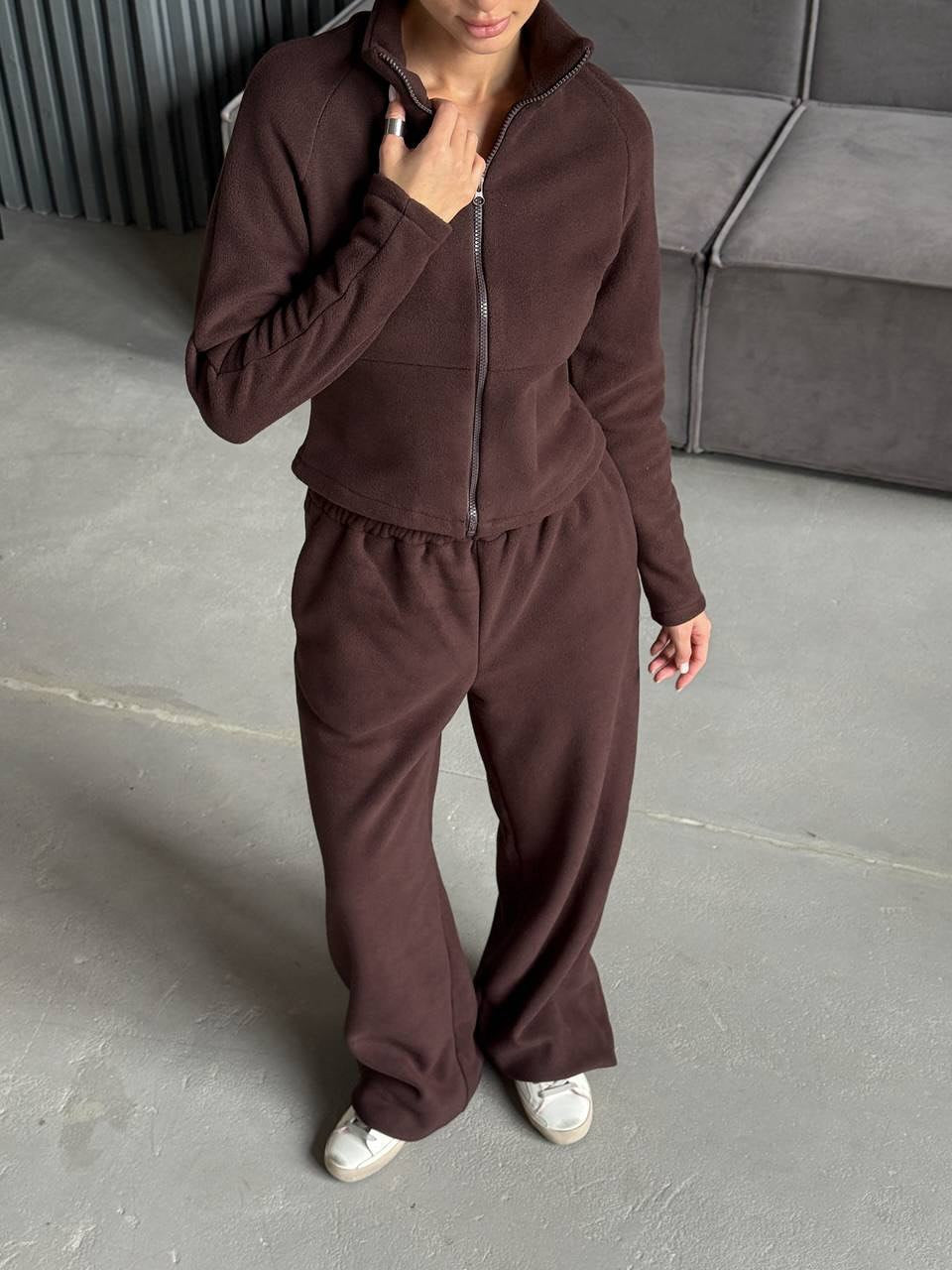 Dame Fleece Lounge Wear Dress med Høy Krage og Elastisk Midje Skjora