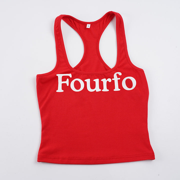 Dame tanktop med sporty snitt og stor print Skjora