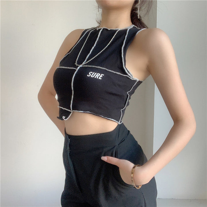 Dame Crop-Top med kreativt snitt og kontrasterende sømmer Skjora