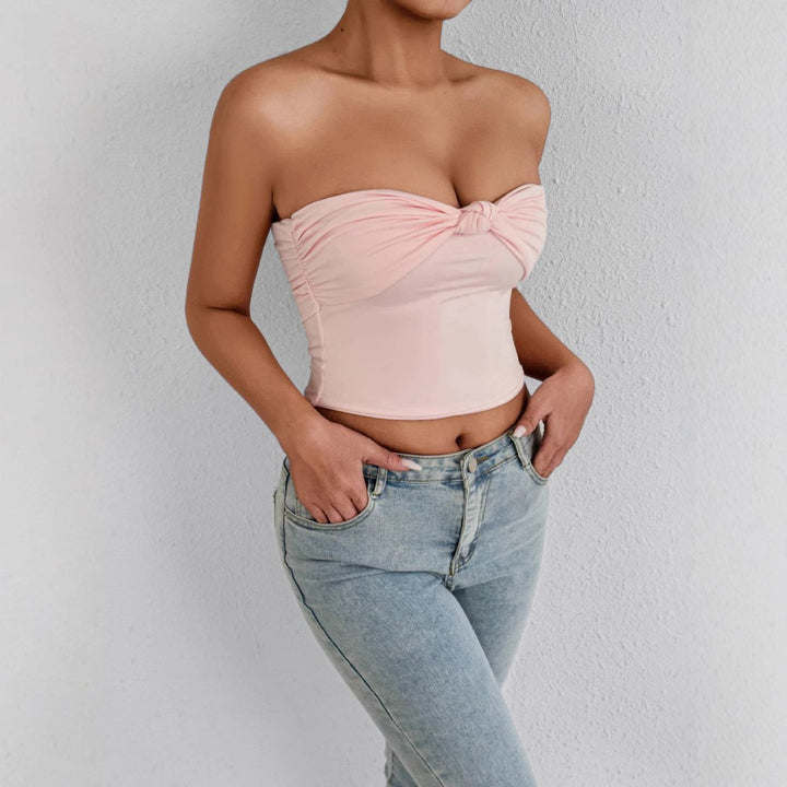 Dame Bandeau Crop-Top med knute-design Skjora