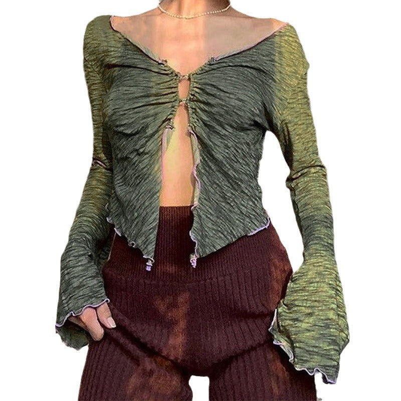 Dame Langermet T-skjorte med asymmetrisk utskæring og detaljert cut-out Skjora