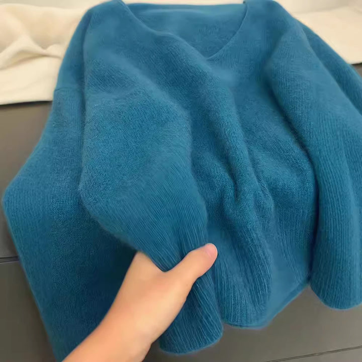 Kvinne Elegant V-Hals Genser med Ribbstruktur og Casual Snitt Skjora