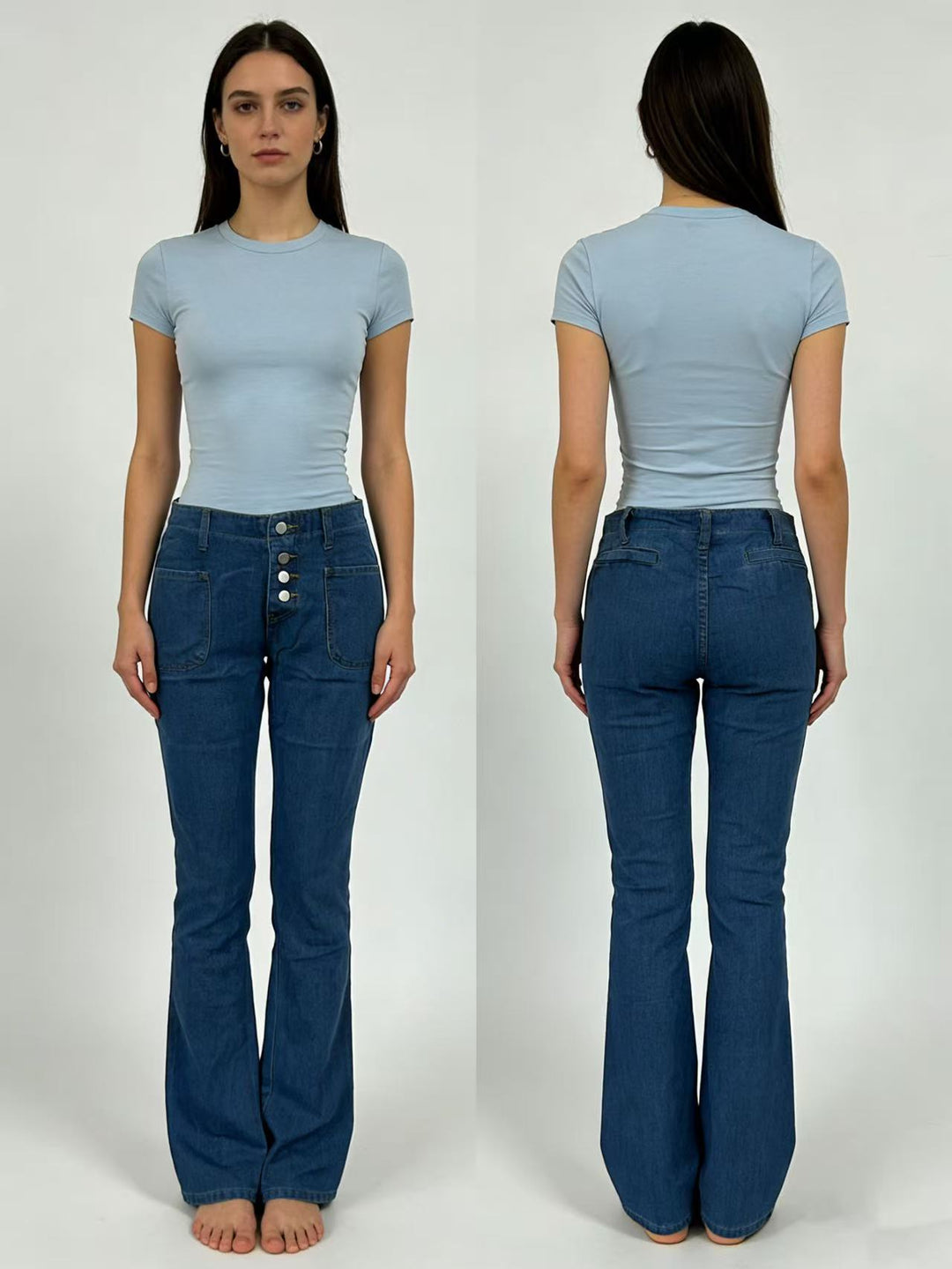 Dame Bootcut-jeans med høy midje og knappelukking Skjora