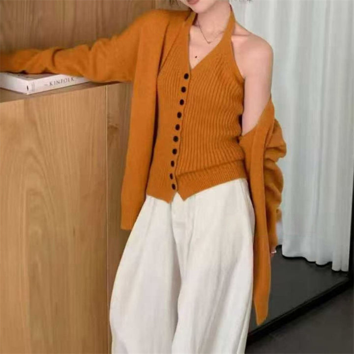 Kvinne chunky strikket cardigan med avtakbare ermer og knapp detaljer Skjora