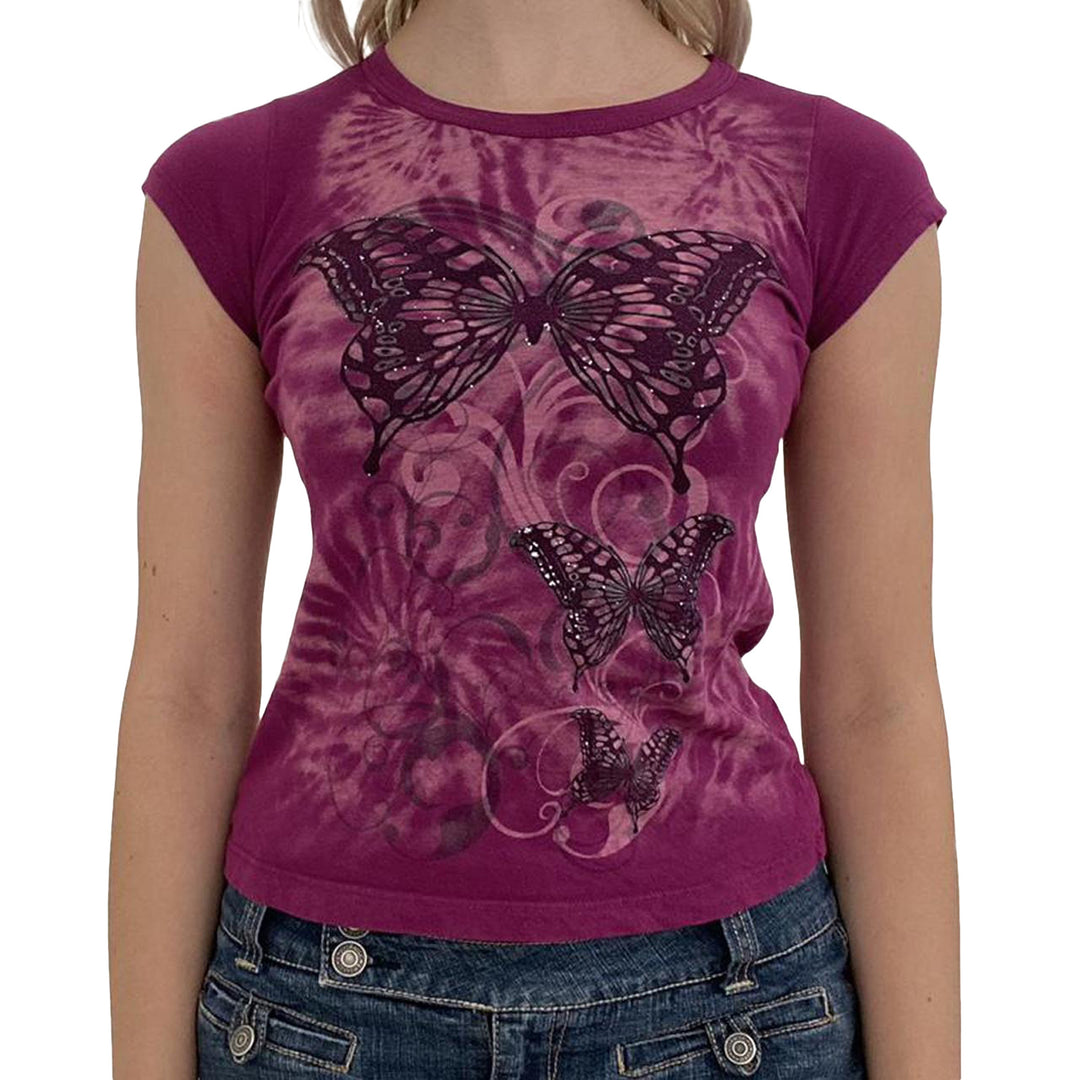 Damer uformell grafikk-crop-top med rund halsutskjæring Skjora