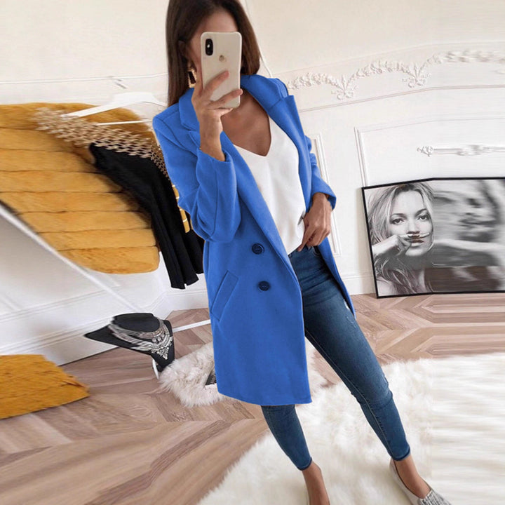 Kjole elegant og varm lang blazer med dobbel knapplukking Skjora