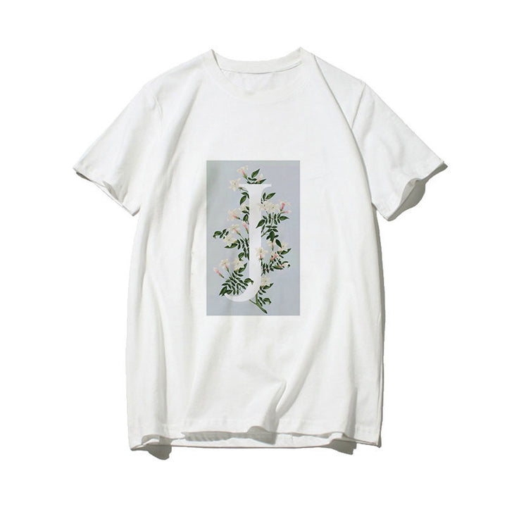 Dame T-skjorte med blomsterdesign og kreativt trykk Skjora