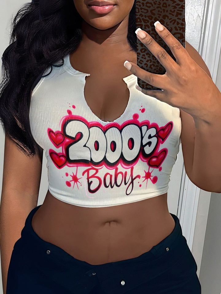 Dame Crop-Top med iøynefallende trykk og løst snitt Skjora