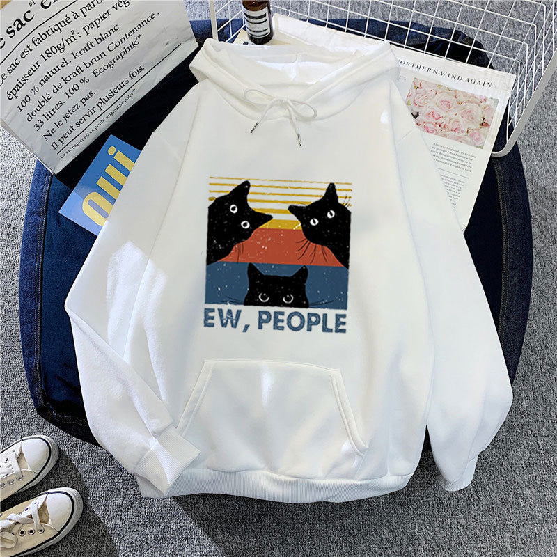 Damen Kapuzenpullover mit stylischem Katzenmotiv und inspirierendem Schriftzug Skjora