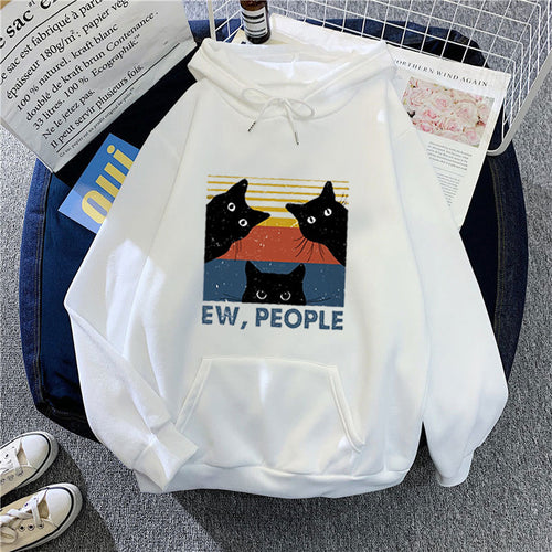 Damen Kapuzenpullover mit stylischem Katzenmotiv und inspirierendem Schriftzug Skjora