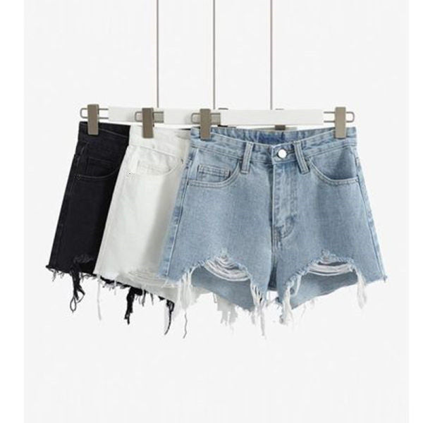 Dame Ødelagte Denim Shorts med Høy Liv og Frynset Kant