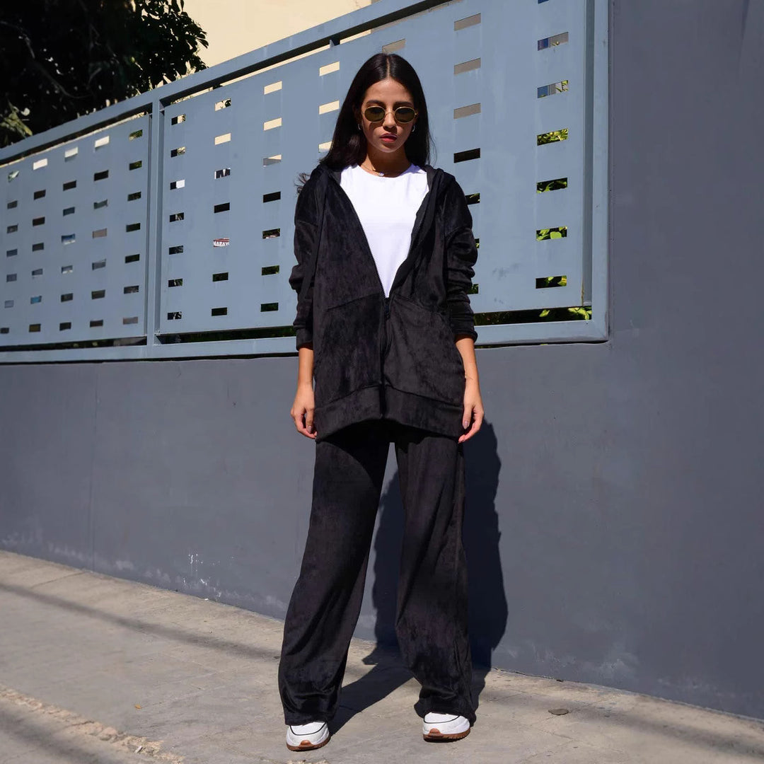 Dame Oversized Hettejakke i myk velur Skjora
