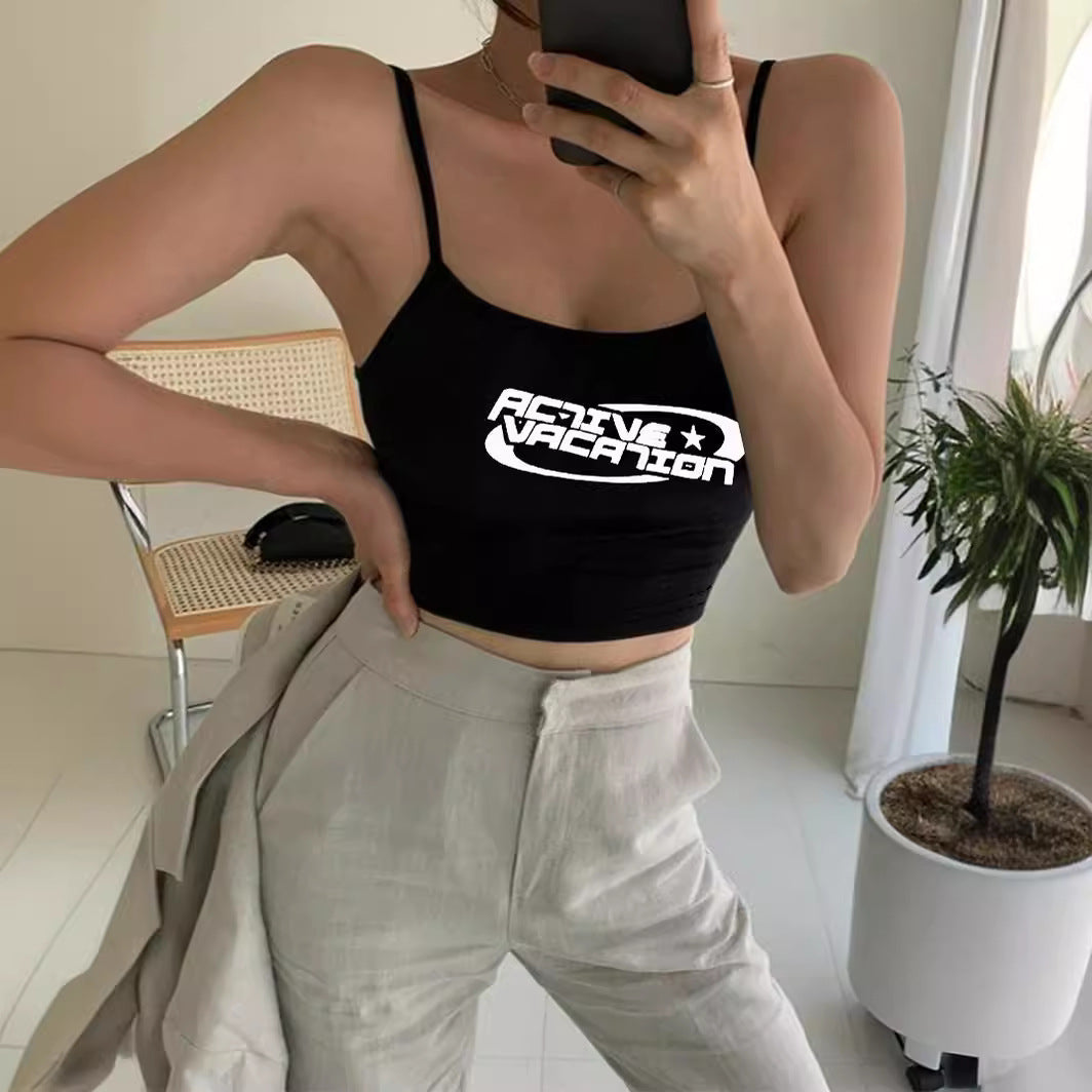 Dame Crop-Top med trendy skrift Skjora