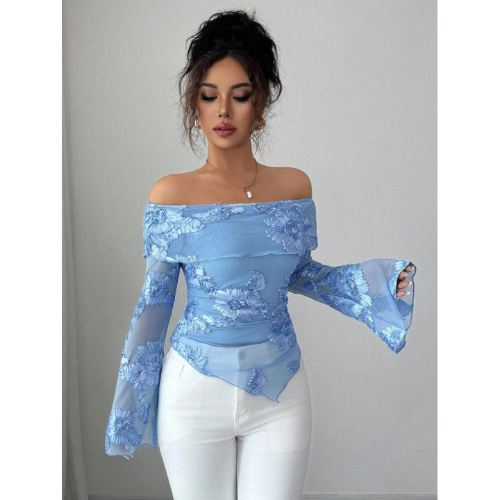 Dame Elegant topp med skulderfri design og blomsterdesign Skjora