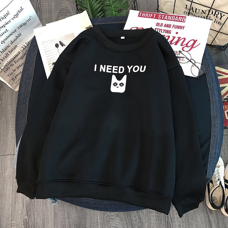 Dame sweatshirt med søtt kattemotiv Skjora