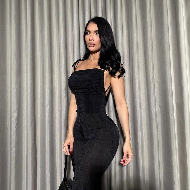 Damer elegant jumpsuit med smal passform og fine spagetti stropper Skjora