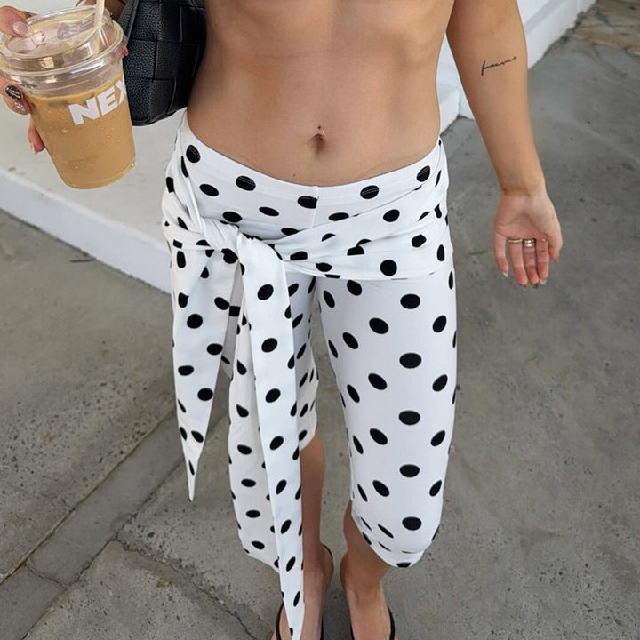 Dame Polka-Dot Culottes med elegant belte Skjora