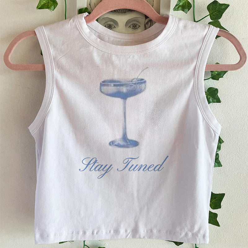 Dame ermeløs Camisole med frisk Cocktailmotiv Skjora